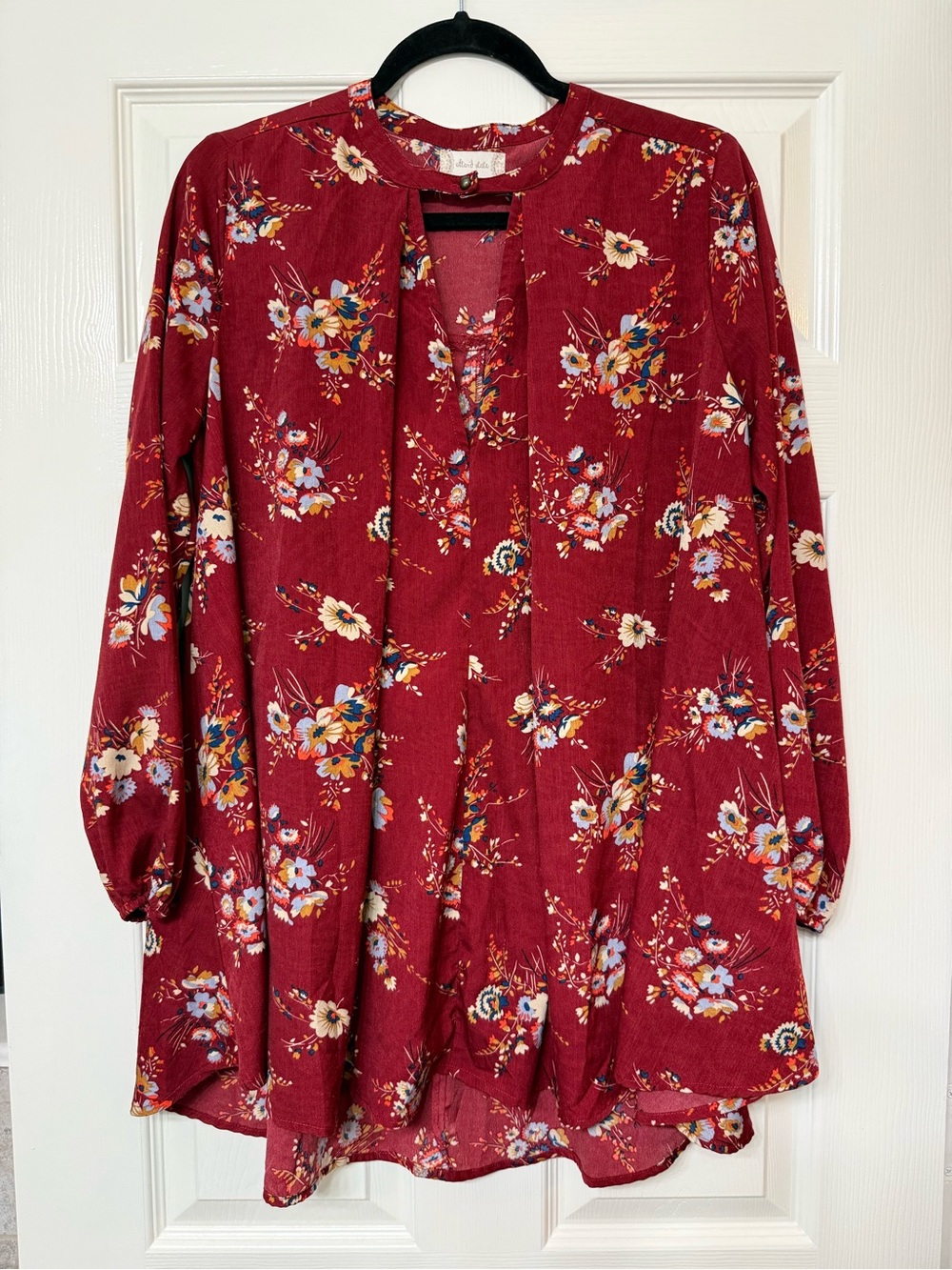 Altar'd State Burgundy Floral Long-Sleeve Tunic Dress